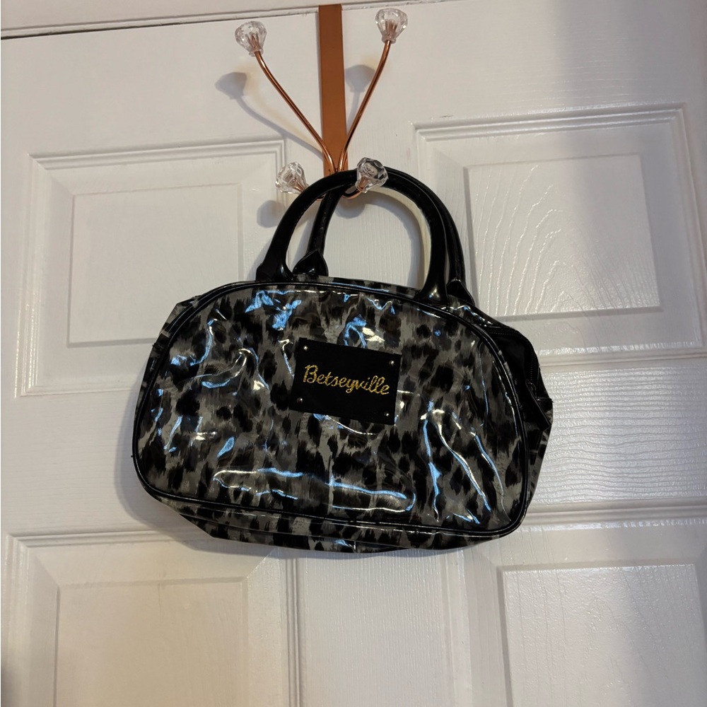 Betsey Johnson Black and Gray Satchel with Glossy Finish